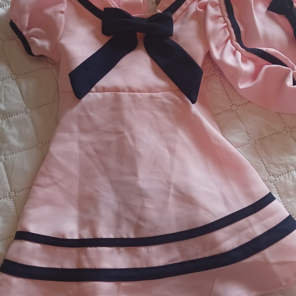 Vintage Rare Editions Girls Sailor Dress Pink/Navy Size 12m